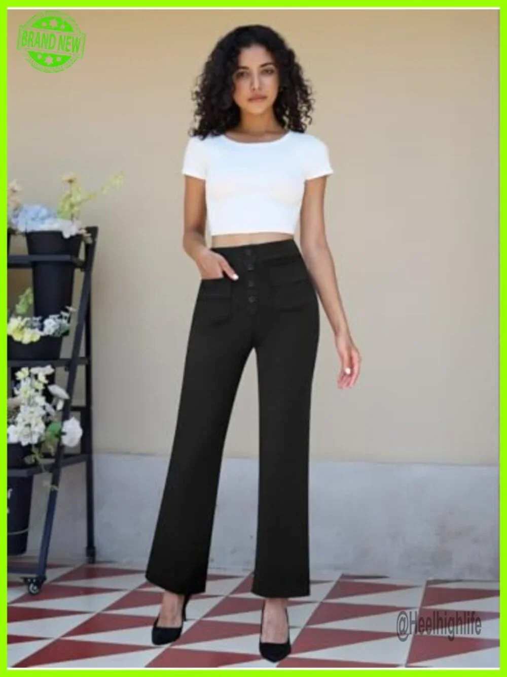 High Waist Straight Leg Dress Pants Stretchy Work Trousers